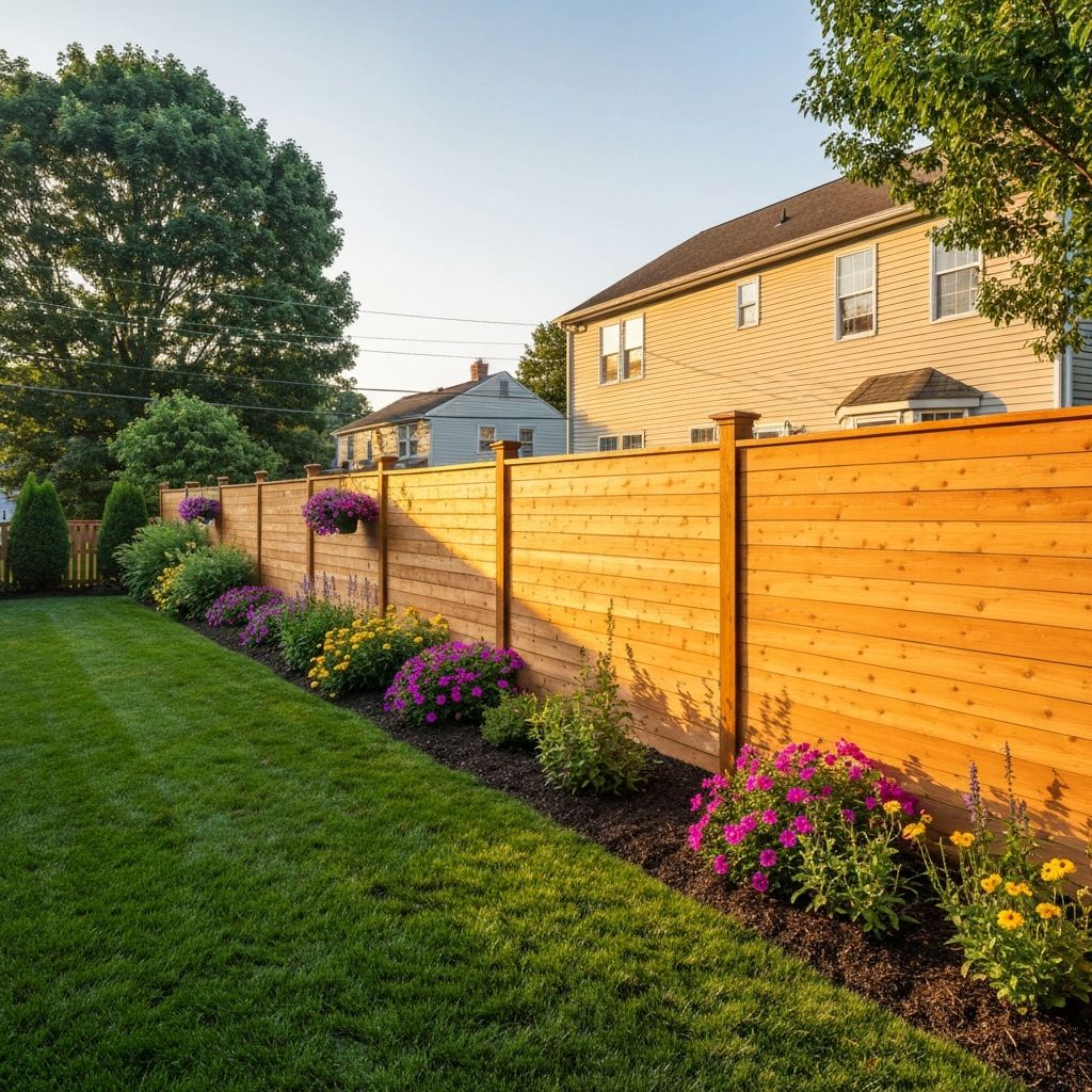 Beautiful suburban backyard with cedar privacy fence
